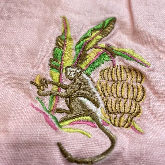 Rosanna Linen Wide Leg Crop Pant 14 (32"Waist) Pink Embroidered Monkeys Tropical - Picture 12 of 12